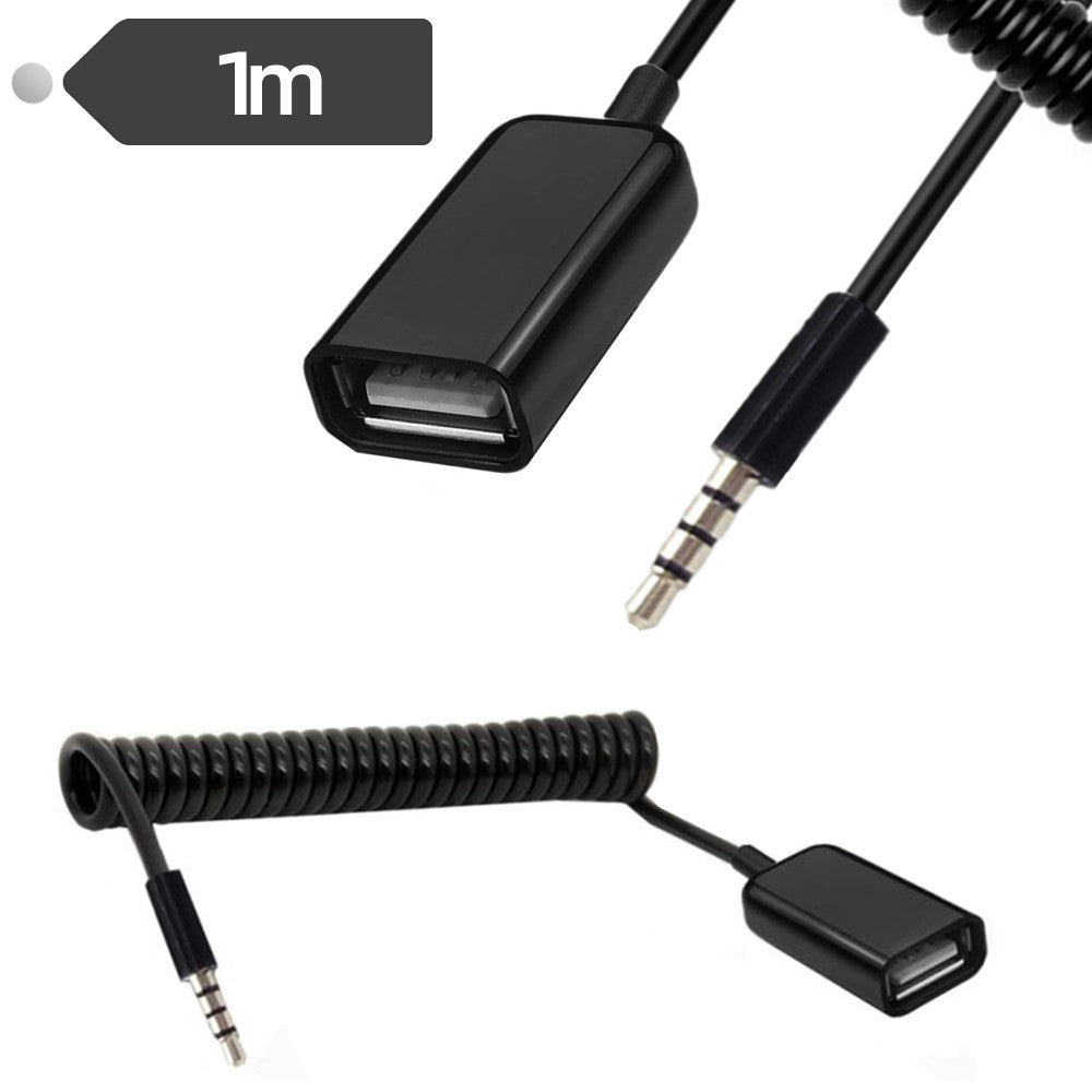 1m 3.5mm Male to USB2.0 Female Audio Adapter Spring Cable Data Transfer Charging OTG Cord 1m 3.5mm Male to USB2.0 Female Audio Adapter Spring Cable Data Transfer Charging OTG Cord